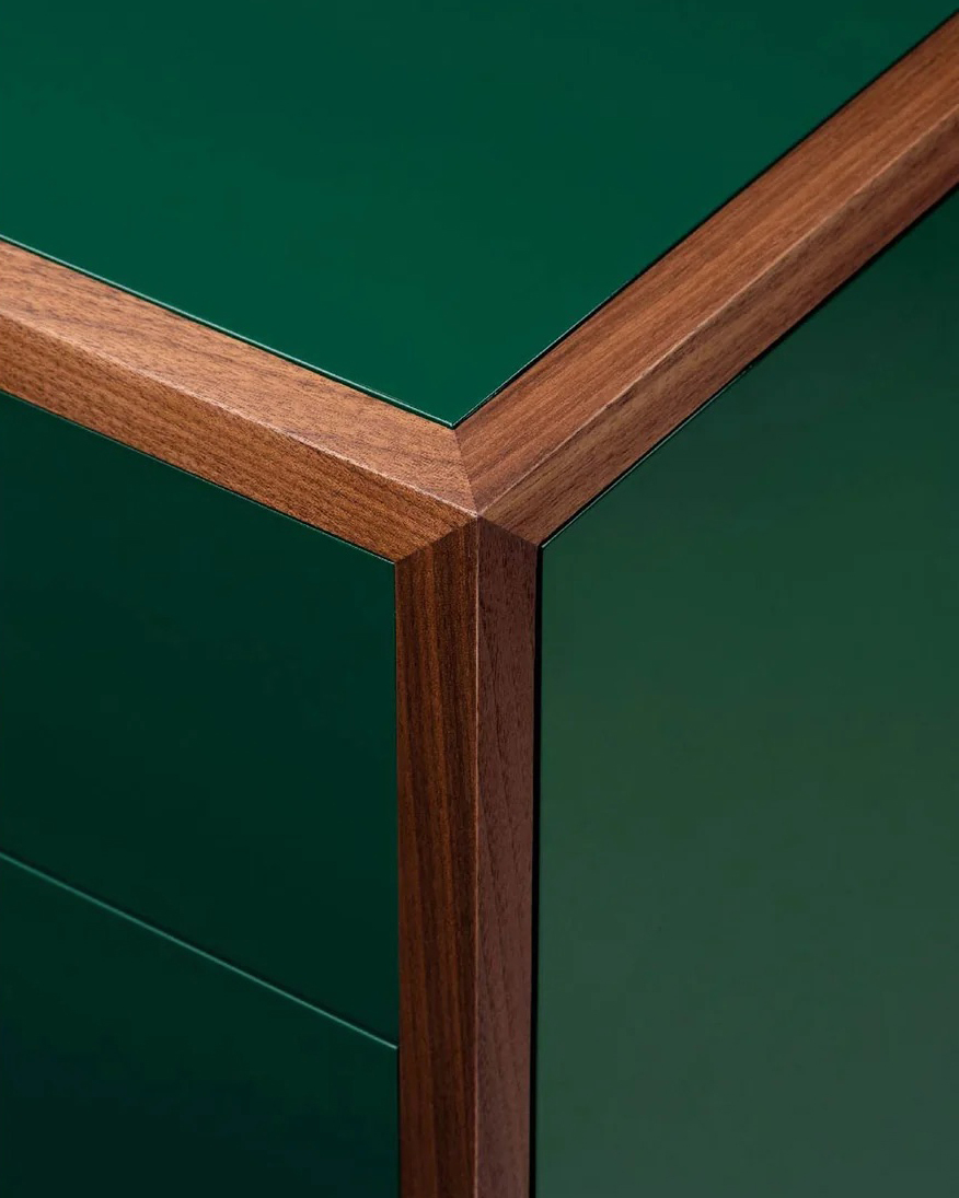 053 S Classon Low Chest by Jason Miller in Danish oiled walnut and forest painted hdf detailx2web 2 1800x1800 1