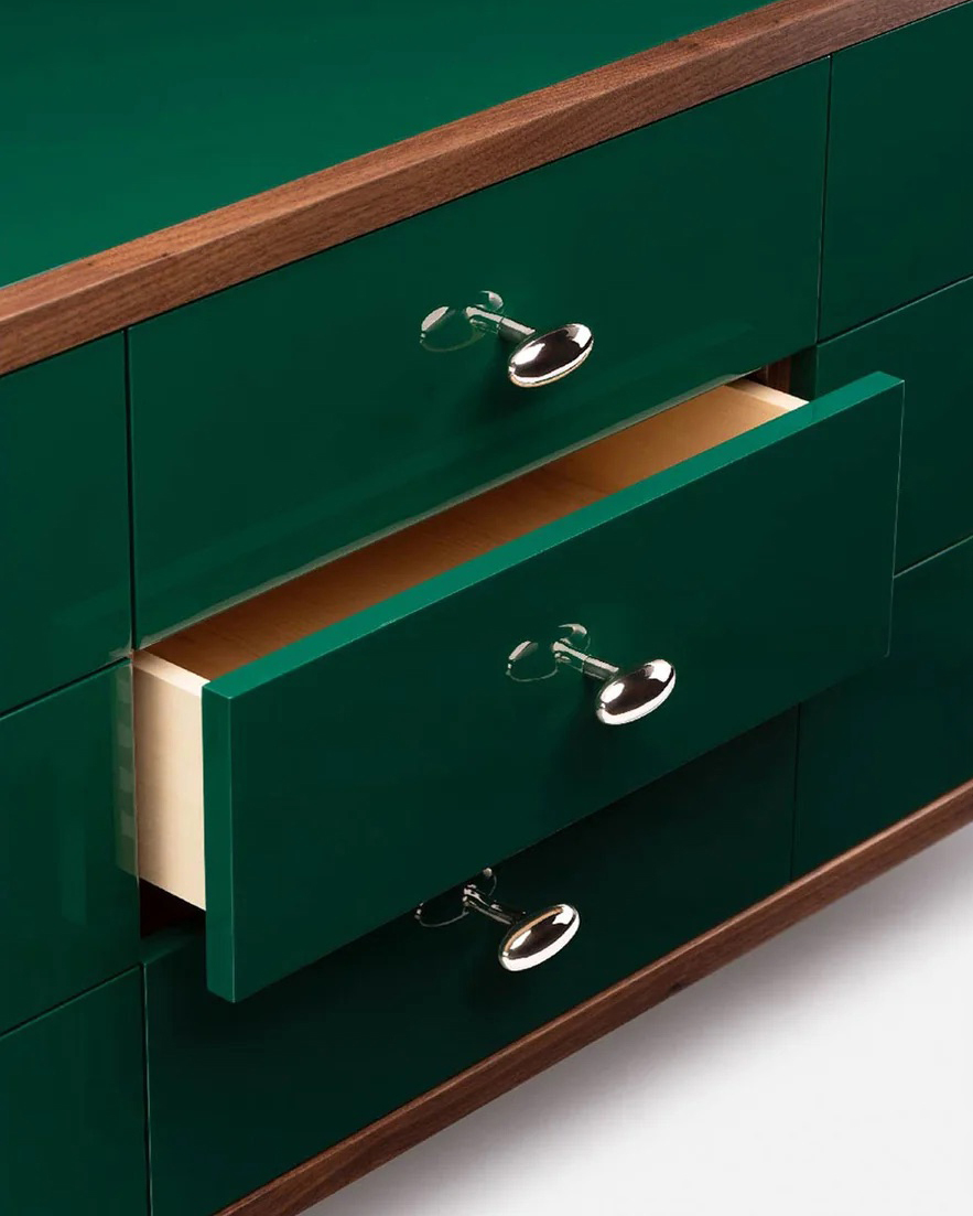 053 S Classon Low Chest by Jason Miller in Danish oiled walnut and forest painted hdf detailx2web 3 1800x1800