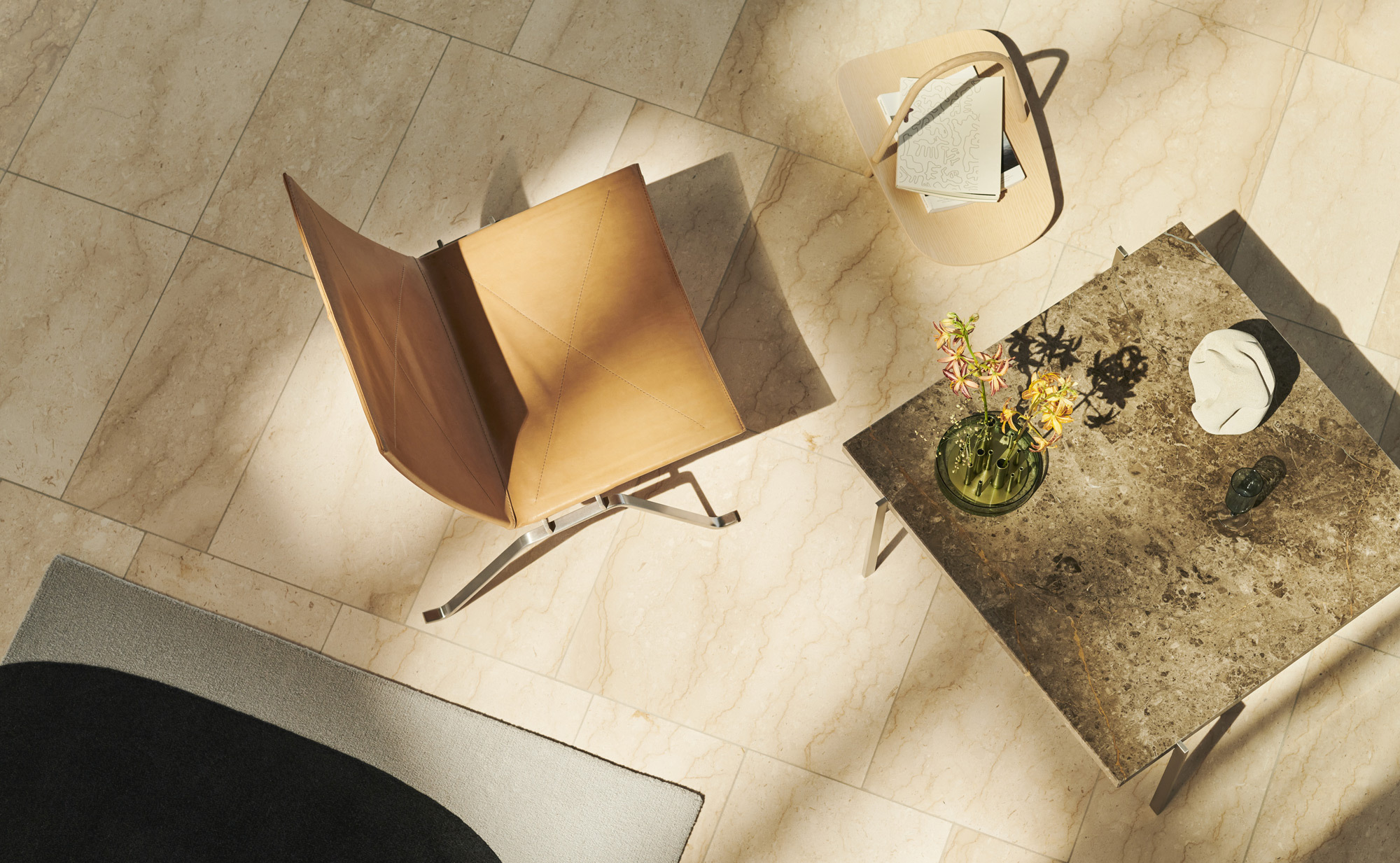 FH PK22 Rustik PK61 Marble Grey Brown Ikeru Low Basket Rug Ochre