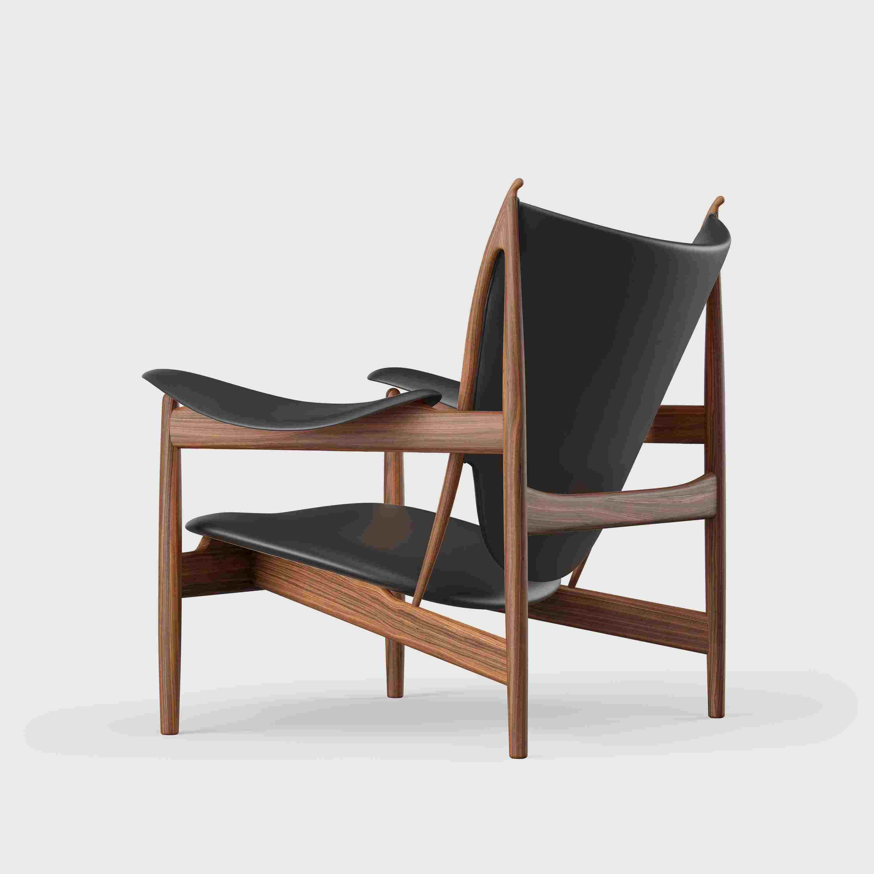 Chieftain chair black leather walnut 1
