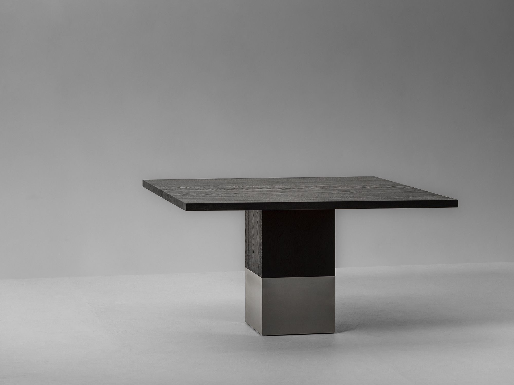 Van Rossum nota bene dining Table square oak grey pepper brushed stainless Steel